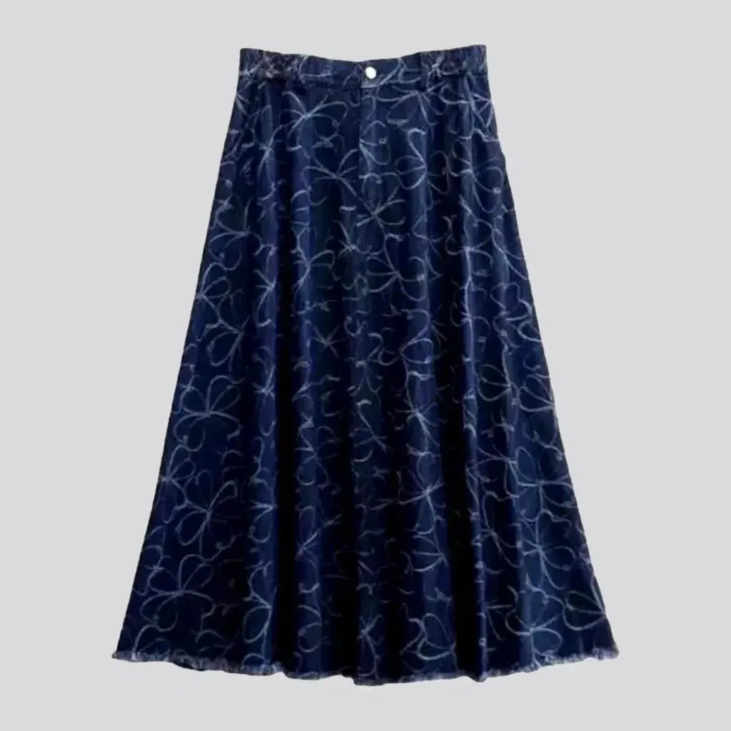 Ornament embroidered denim skirt for women