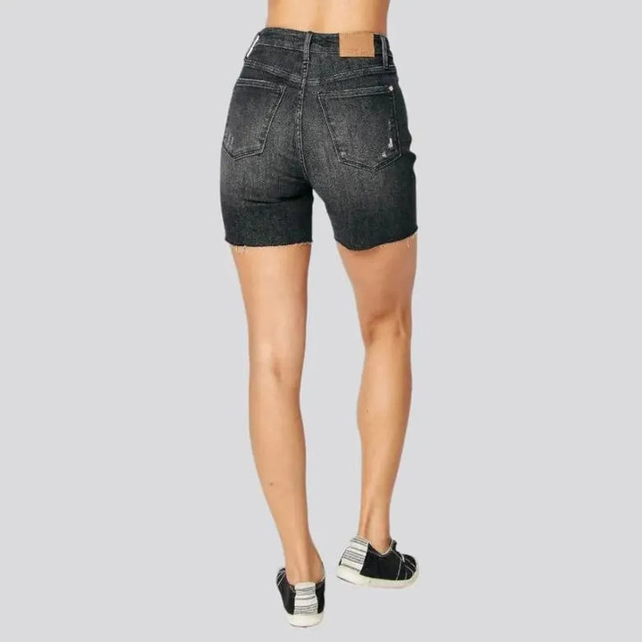 Distressed whiskered denim shorts for ladies