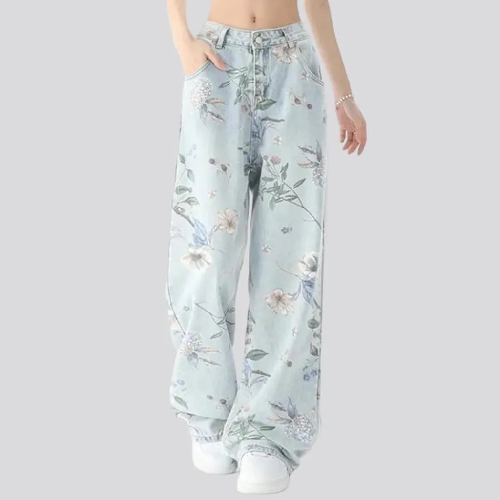 Floral-print women's jeans