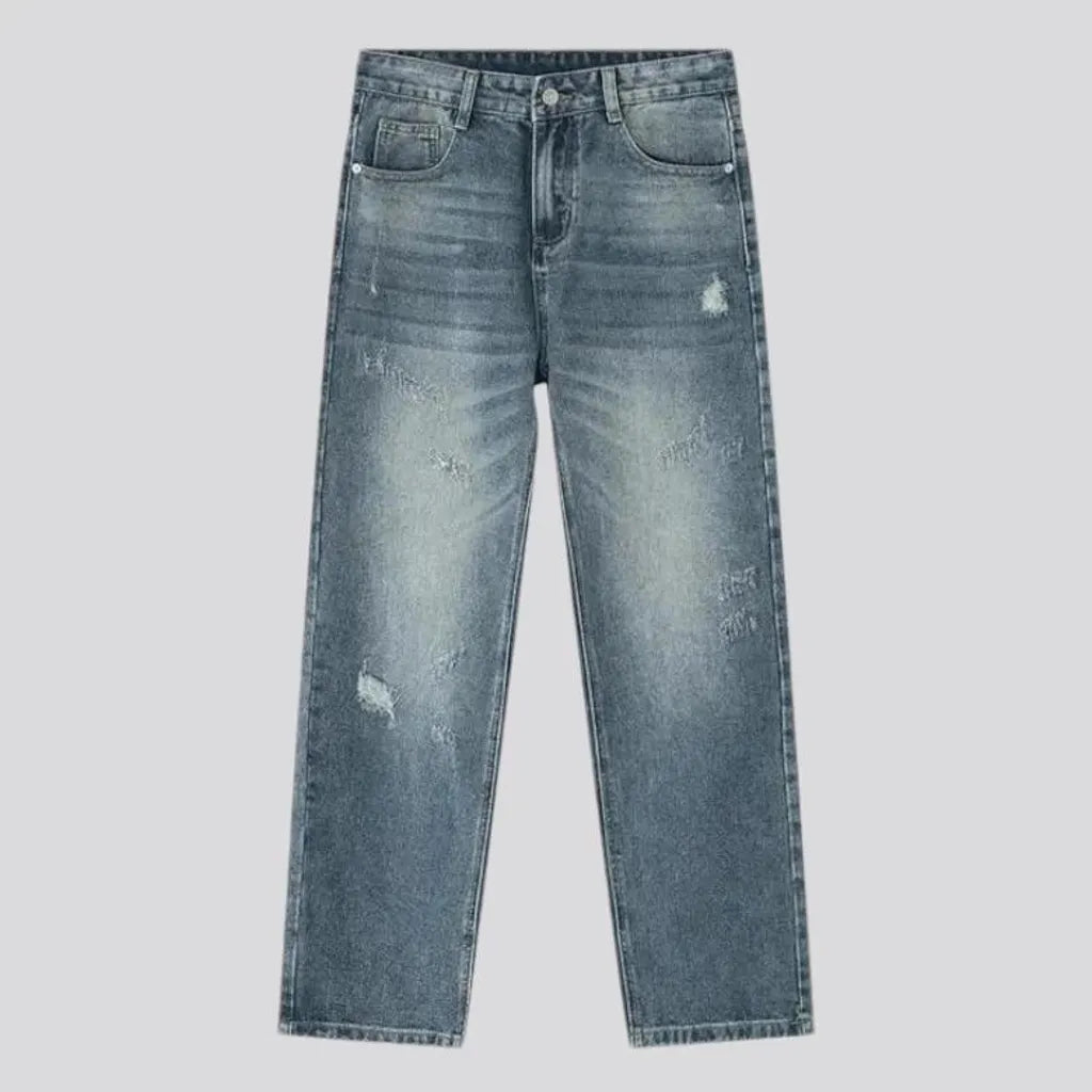 Mid rise whiskered street men's jeans