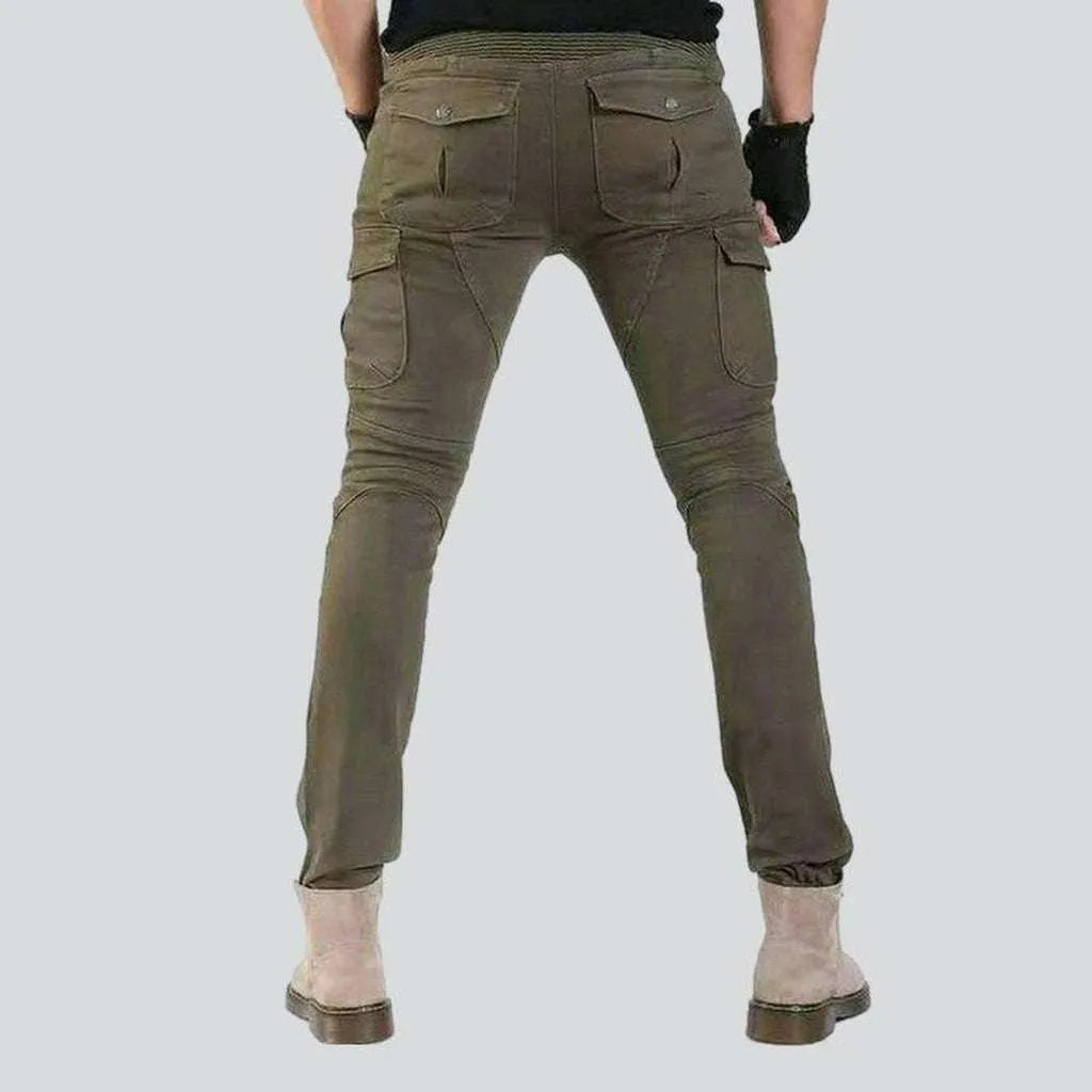 Khaki cargo men's biker jeans