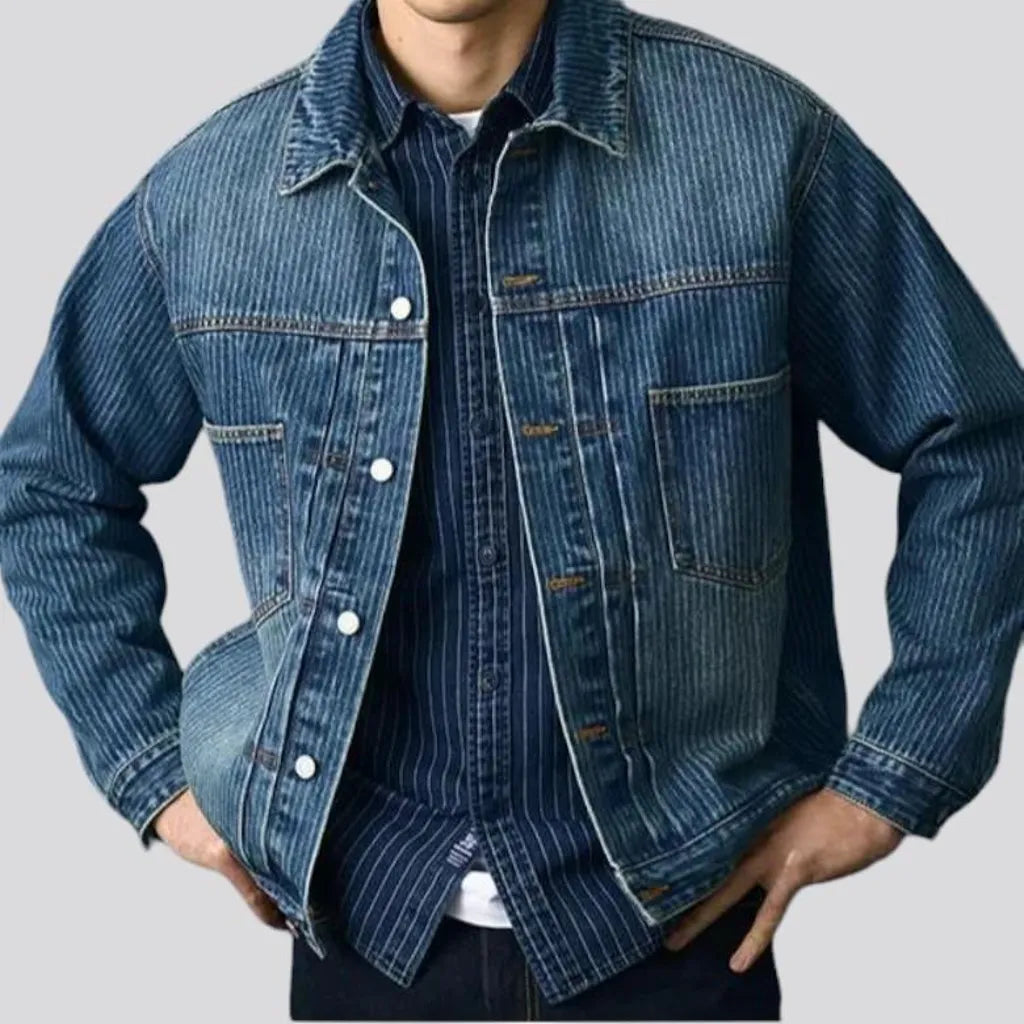 vertical-stripes, chore, sanded, stonewashed, vintage, roomy-pockets, buttoned, men's jacket | Jeans4you.shop