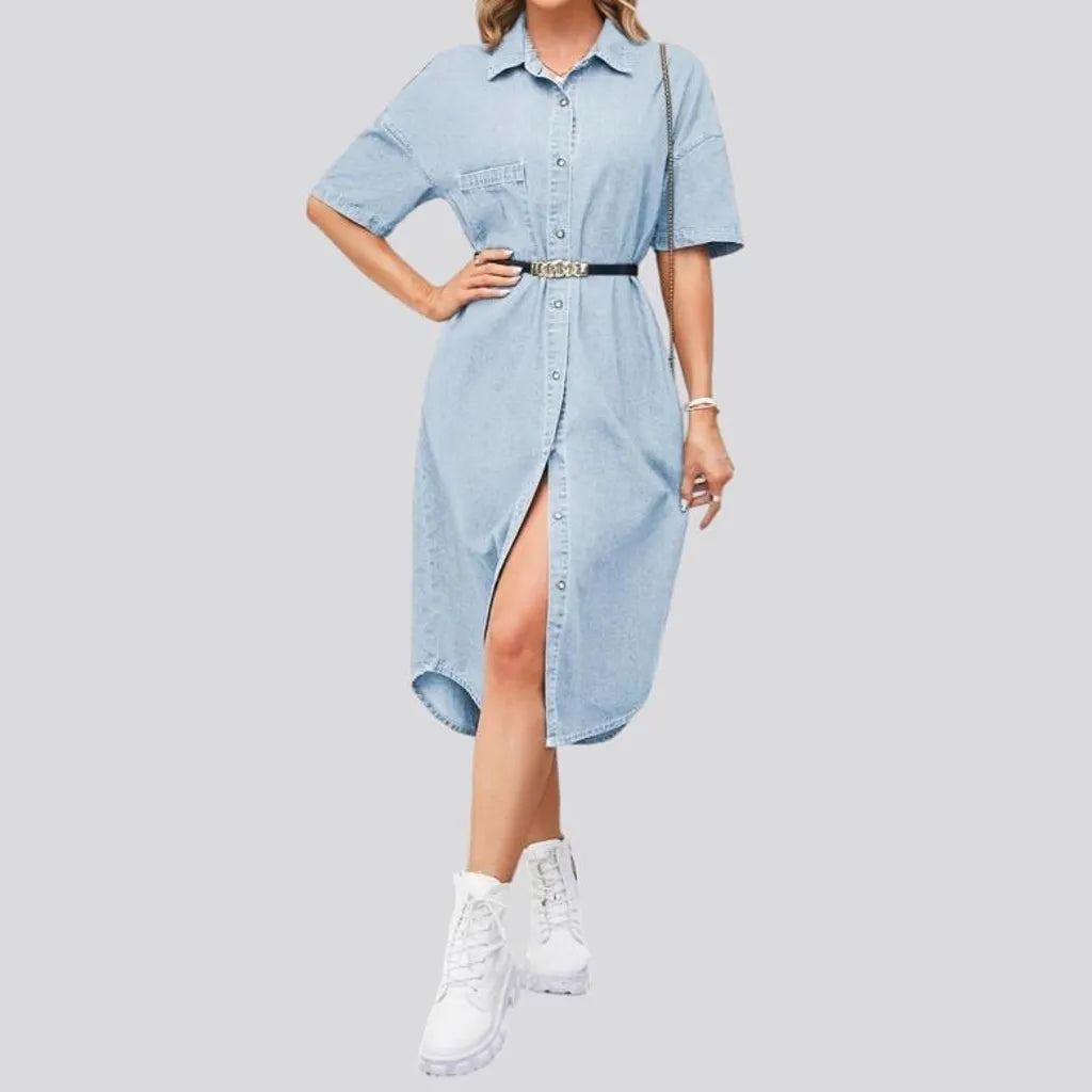 Loose fit short-sleeve jean dress