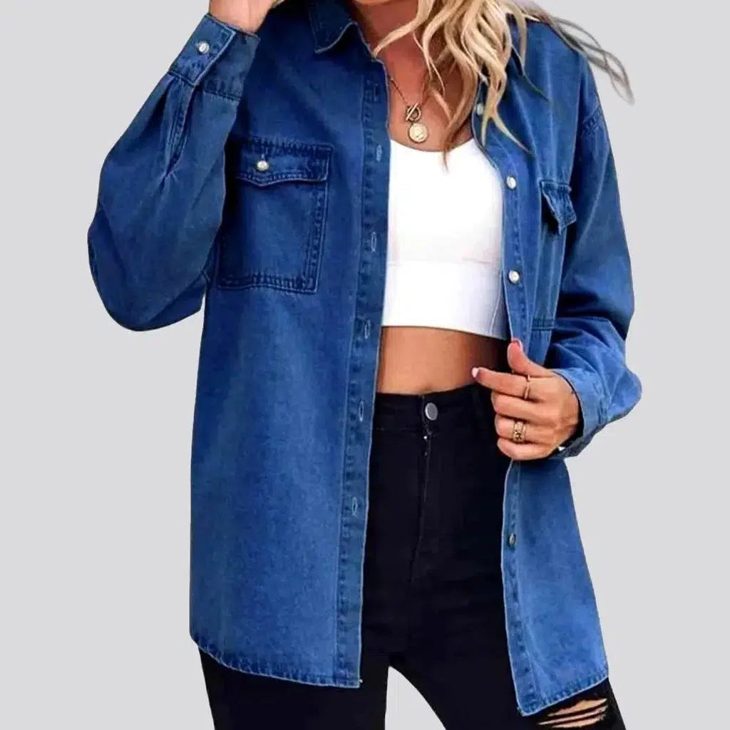 Oversized pebble-washed denim shirt for women