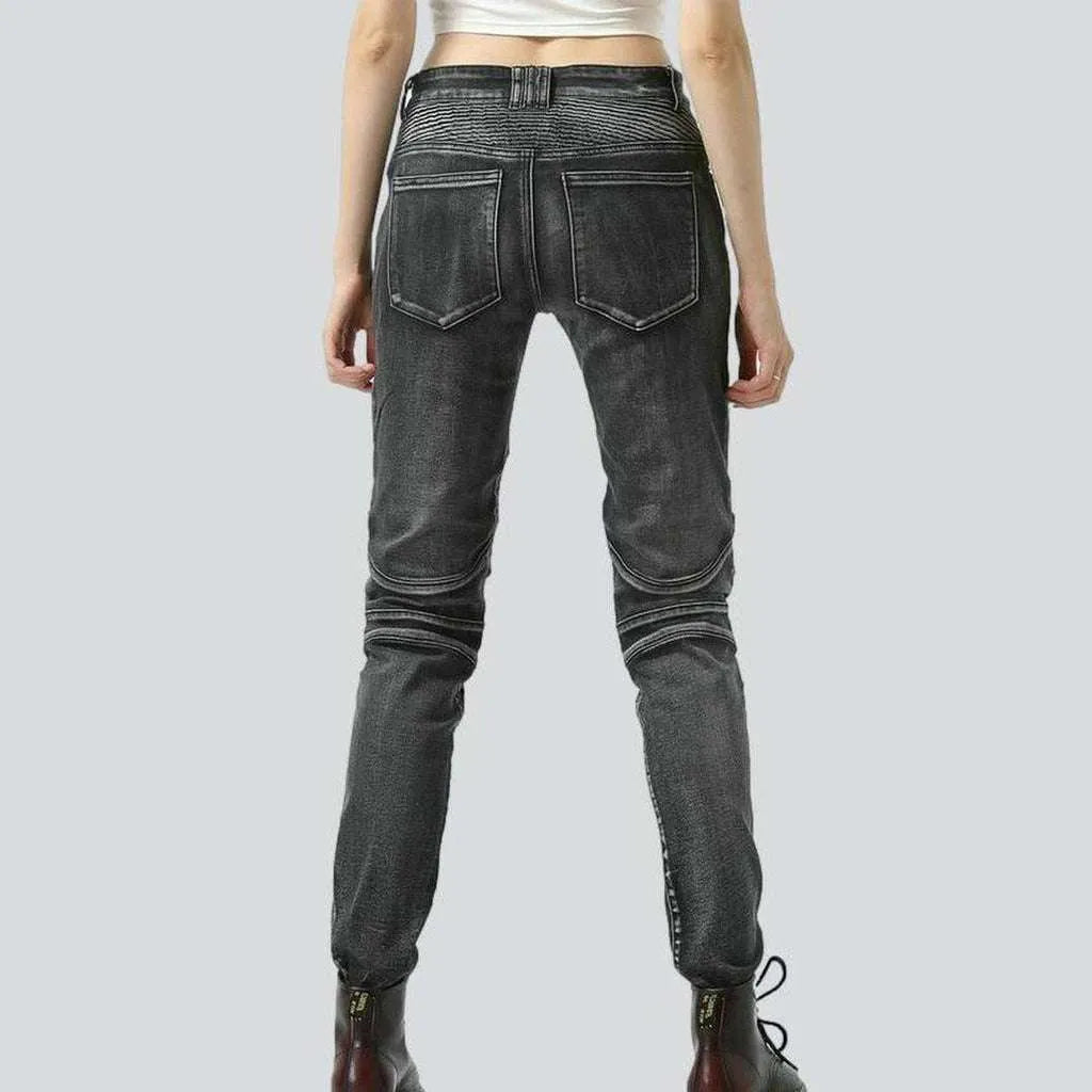 Grey women's biker jeans