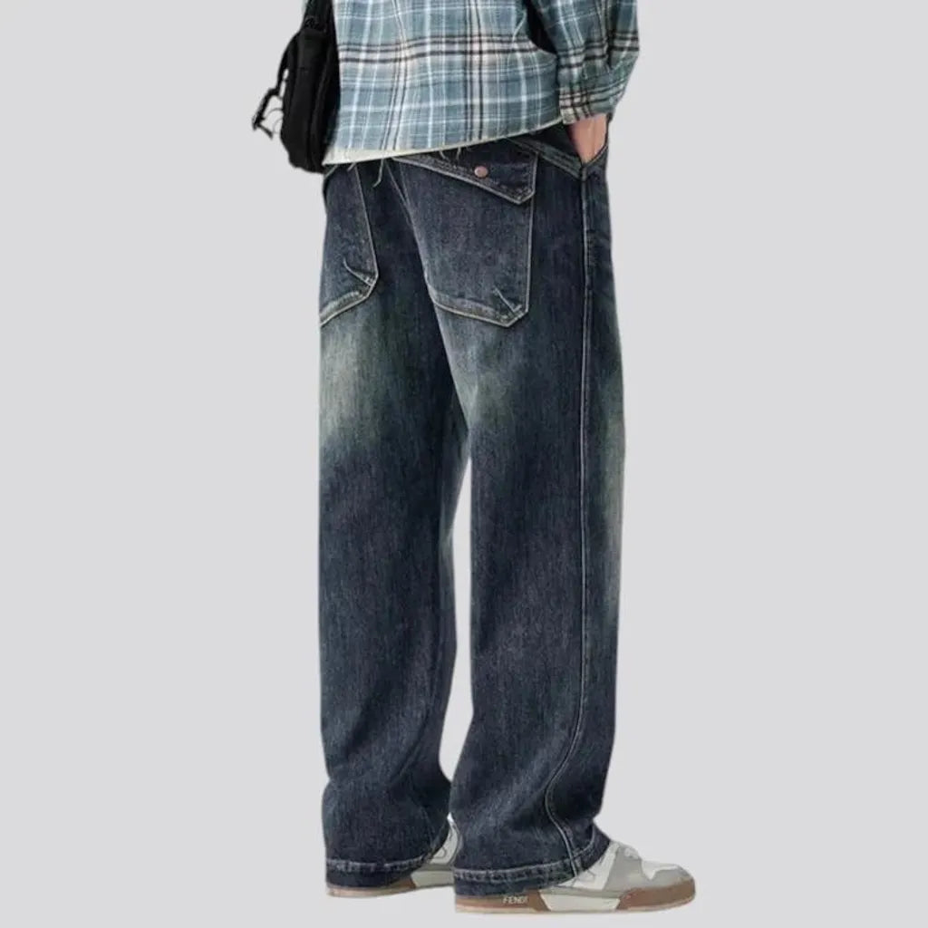 Abraded baggy leg men's jeans