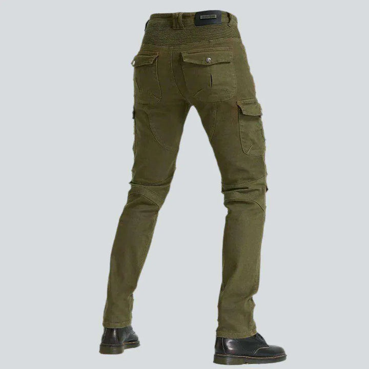 Protective khaki color biker jeans