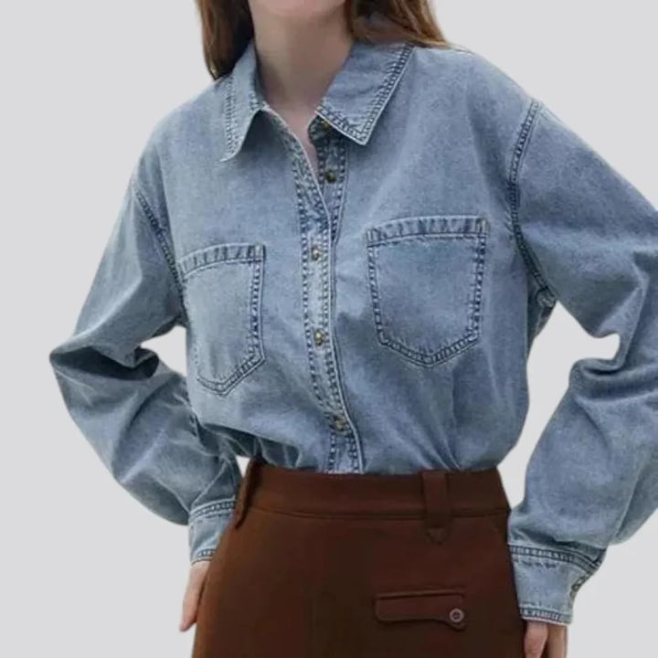 Dark classic oversized denim shirt for ladies