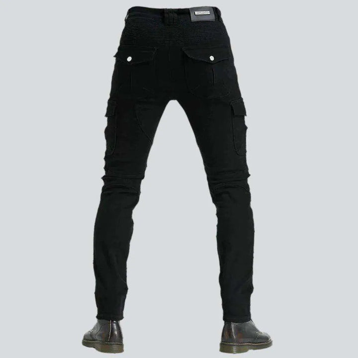 Protective black men's biker jeans