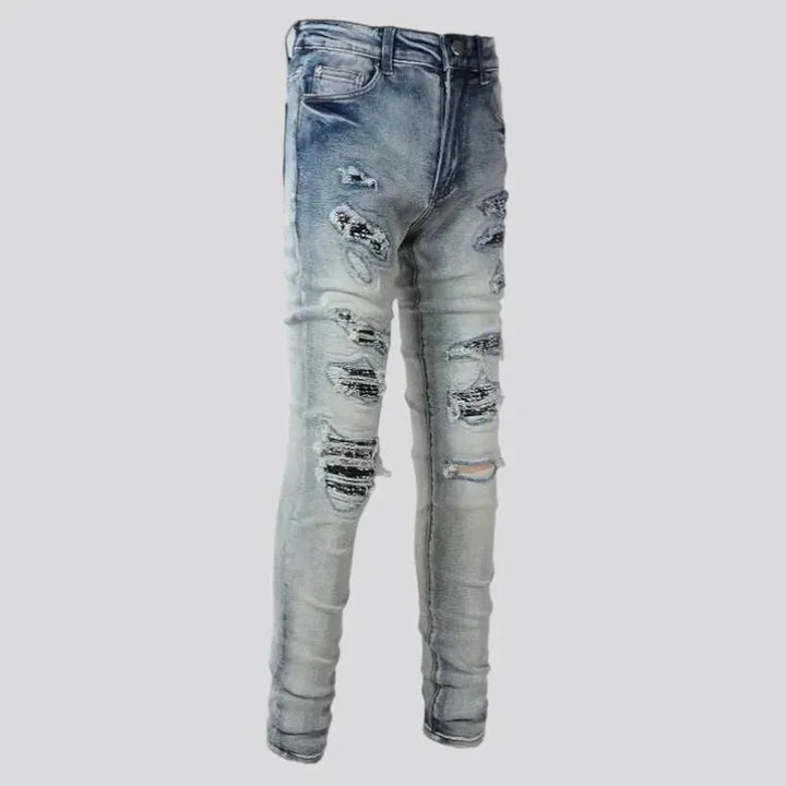 Mid rise men's distressed jeans