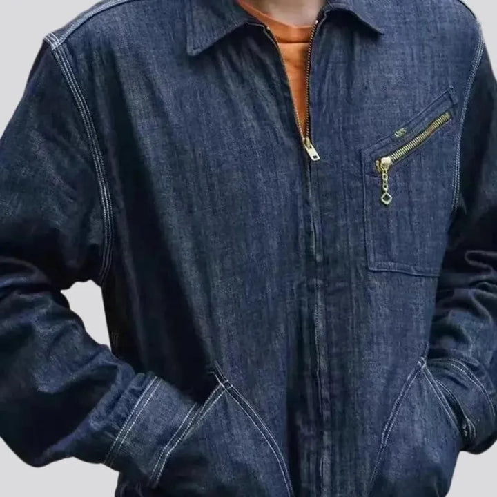 Raw pattern regular fit denim jacket for men