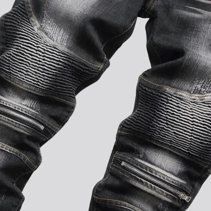 Mid-waist skinny men's riding jeans