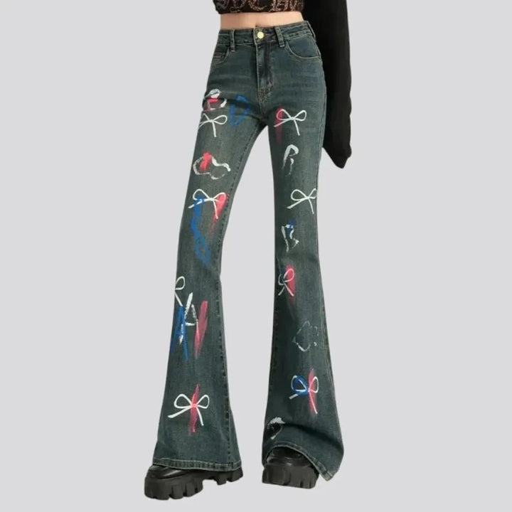 Art patterned high waist women's jeans