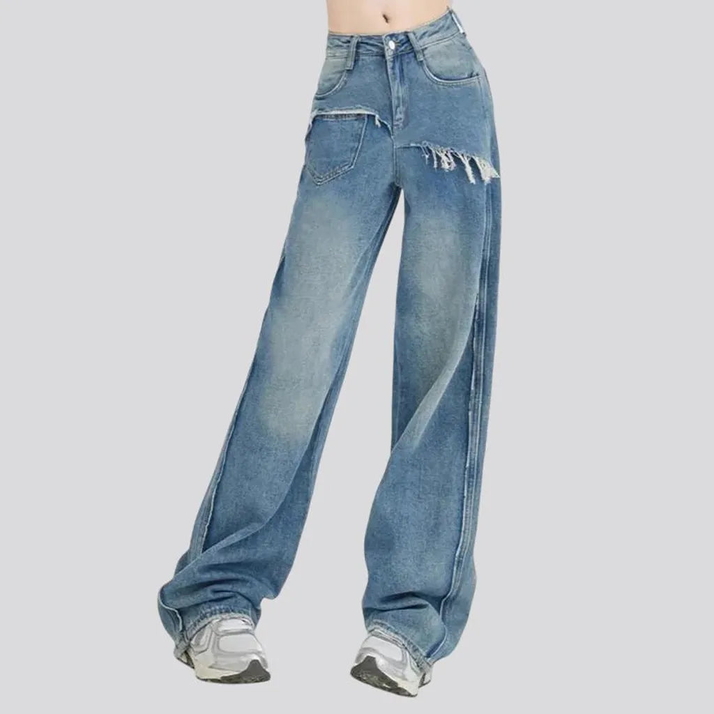 Retro layered wide fit jeans for women