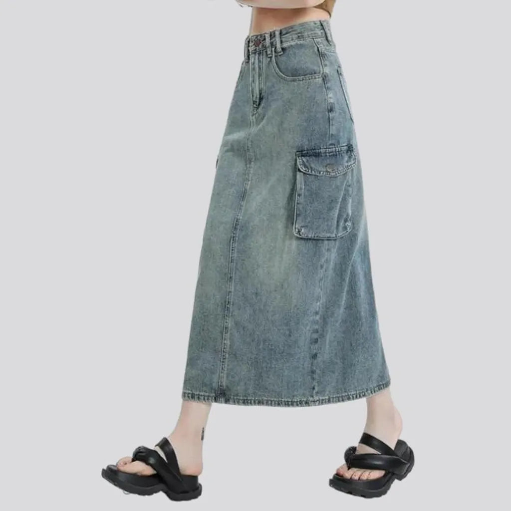 High-waist long women's denim skirt