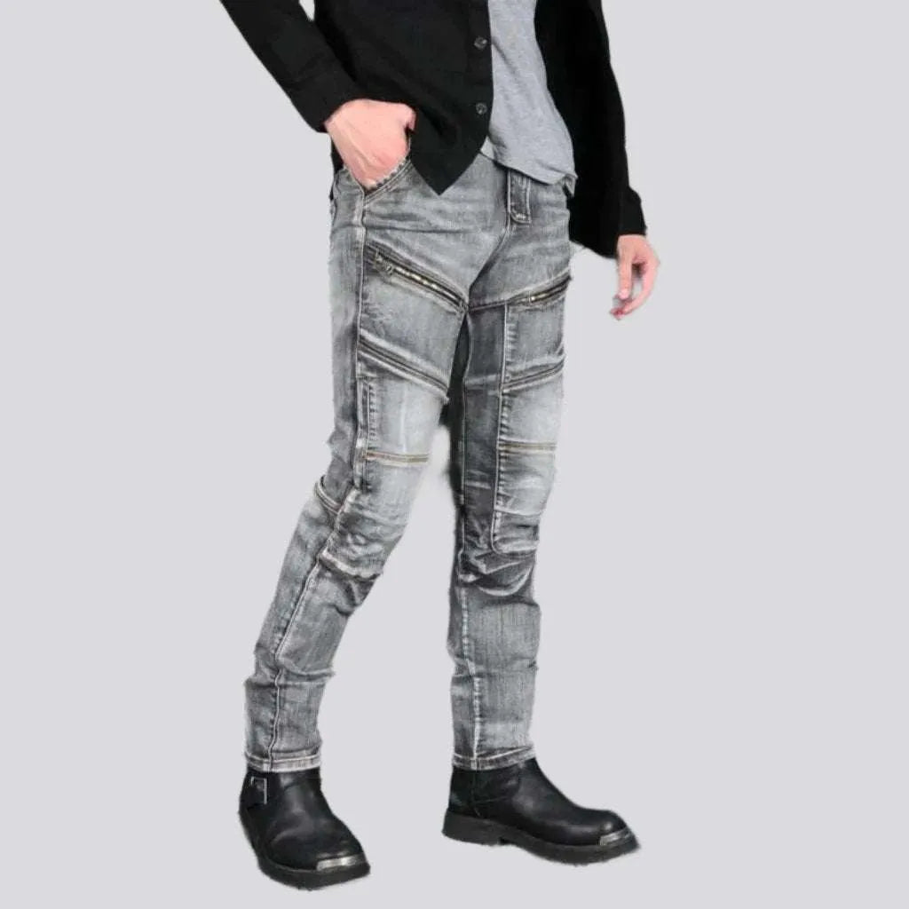 Slim stonewashed riding jeans
 for men