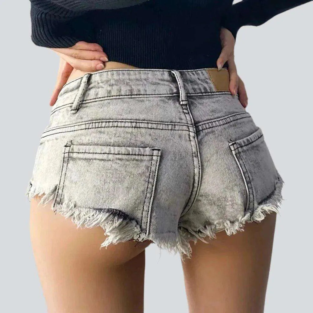 Grey low-rise denim shorts