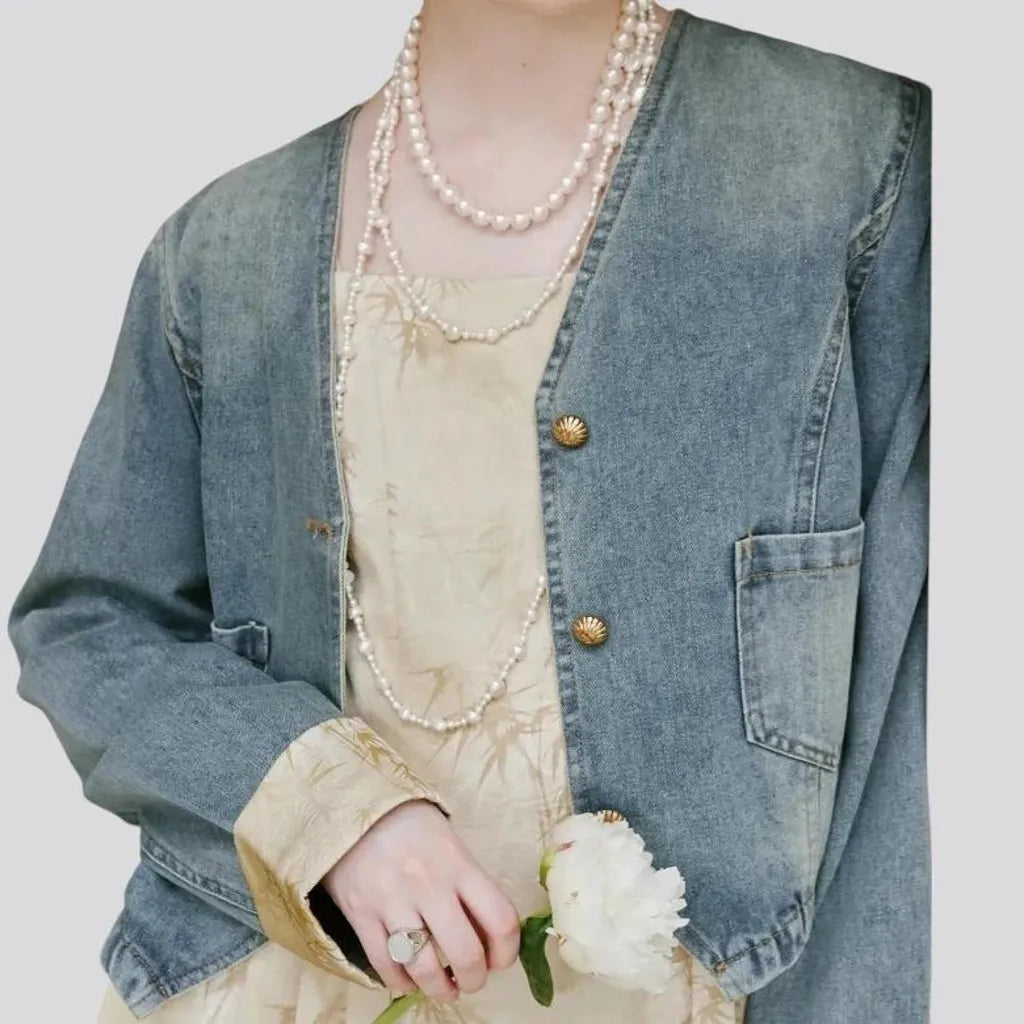 Extra-large washed out women's denim jacket