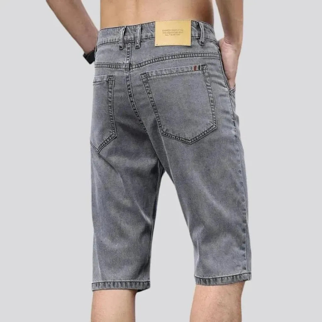 Knee-length mid-waist denim shorts for men