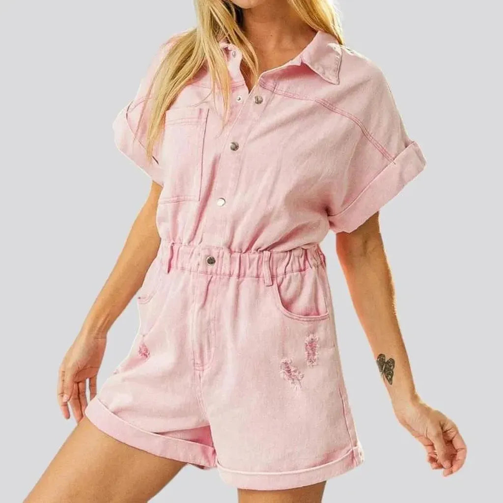 Distressed jeans romper for ladies