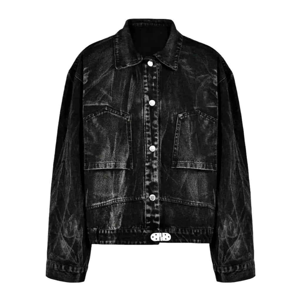 Fashionable Grunge Retro Denim Jacket for Women - Black