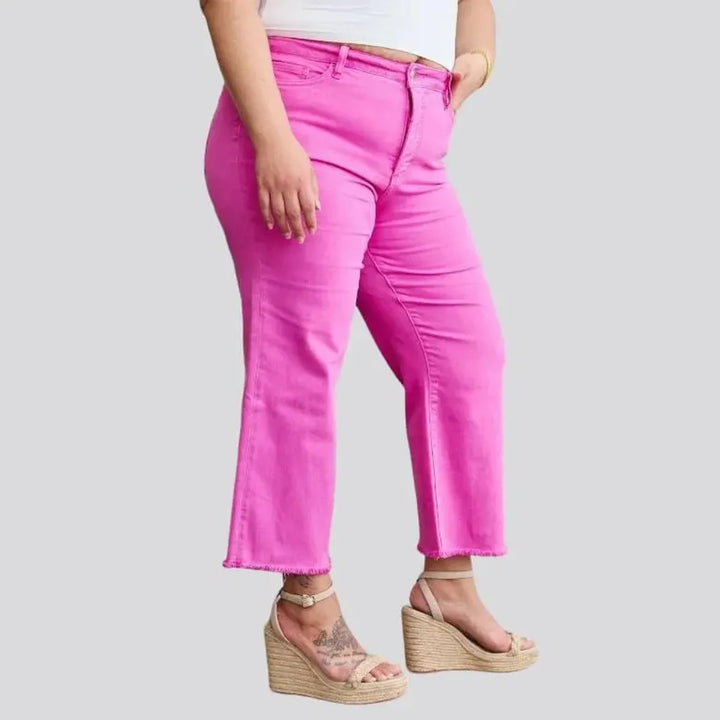 Cutoff-bottoms women's color jeans