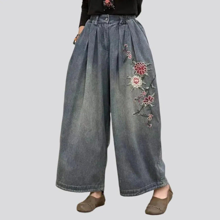 Embroidered boho denim pants