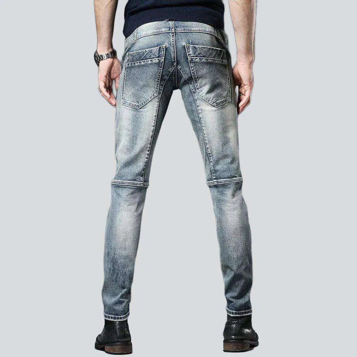 Biker jeans with diagonal zippers