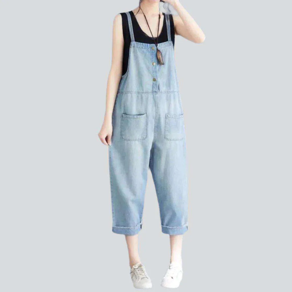 Light vintage wash denim jumpsuit