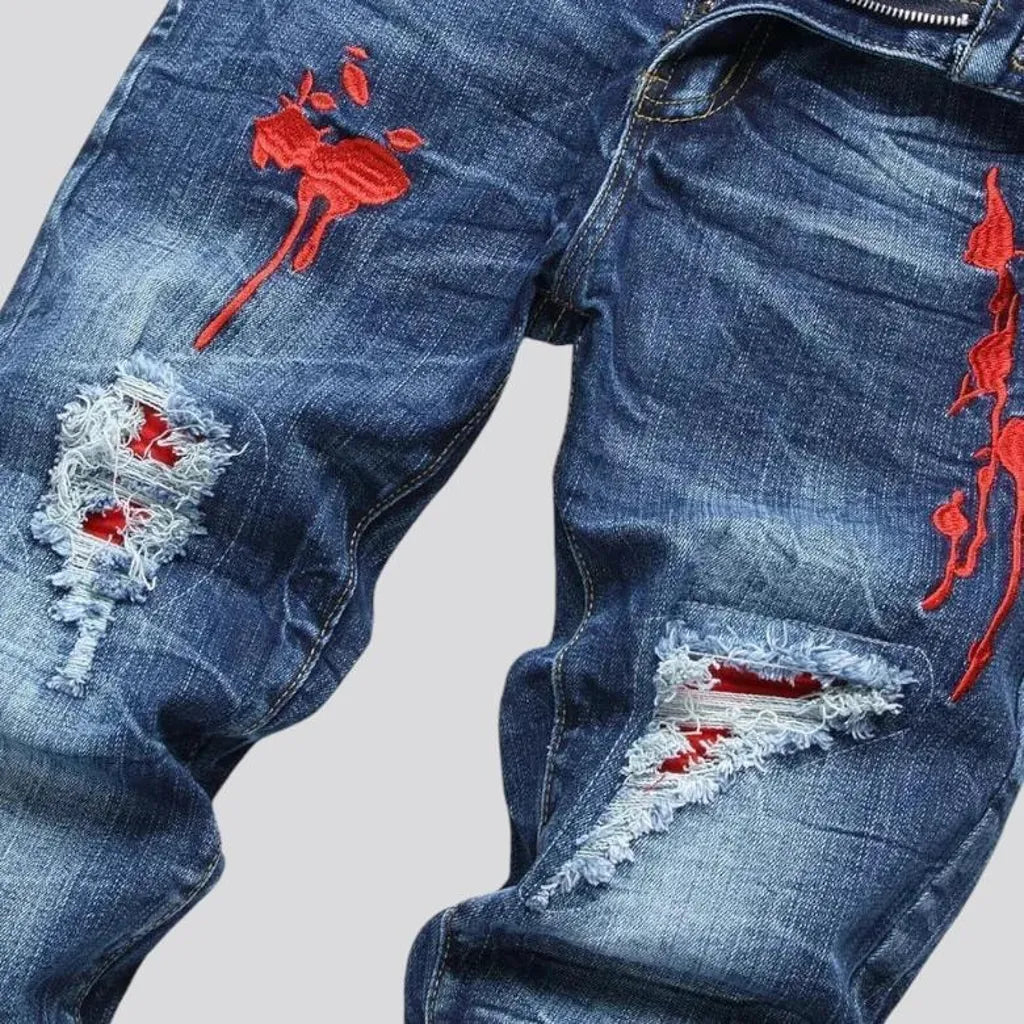 Whiskered painted fashion men's jeans