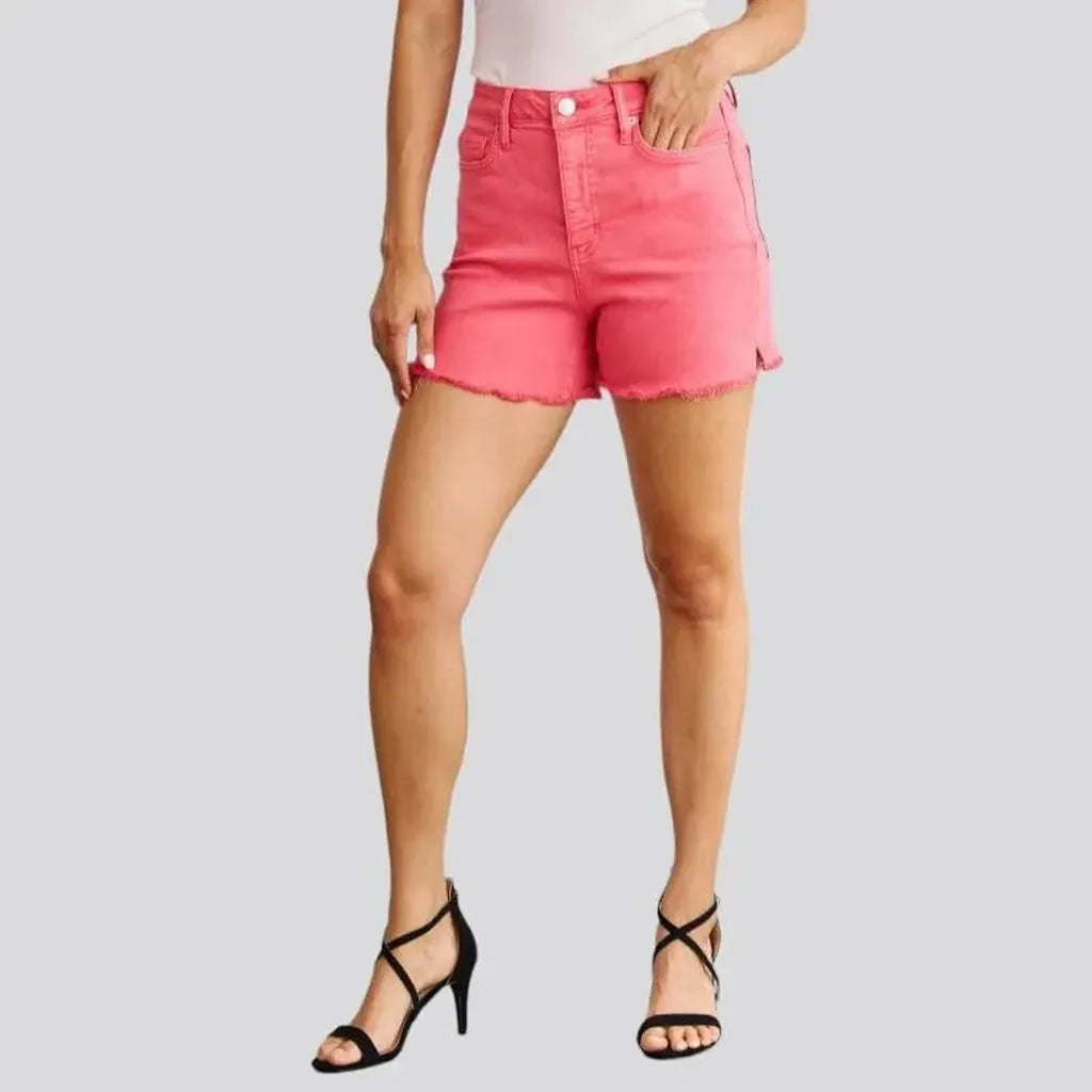 Pink straight denim shorts for ladies