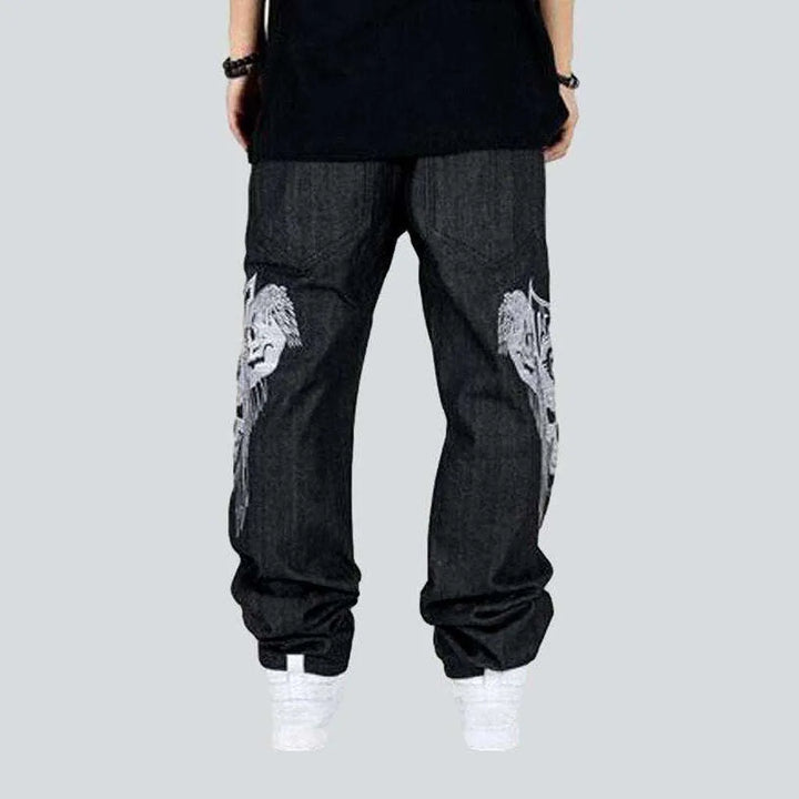 Hip-hop skull embroidery jeans