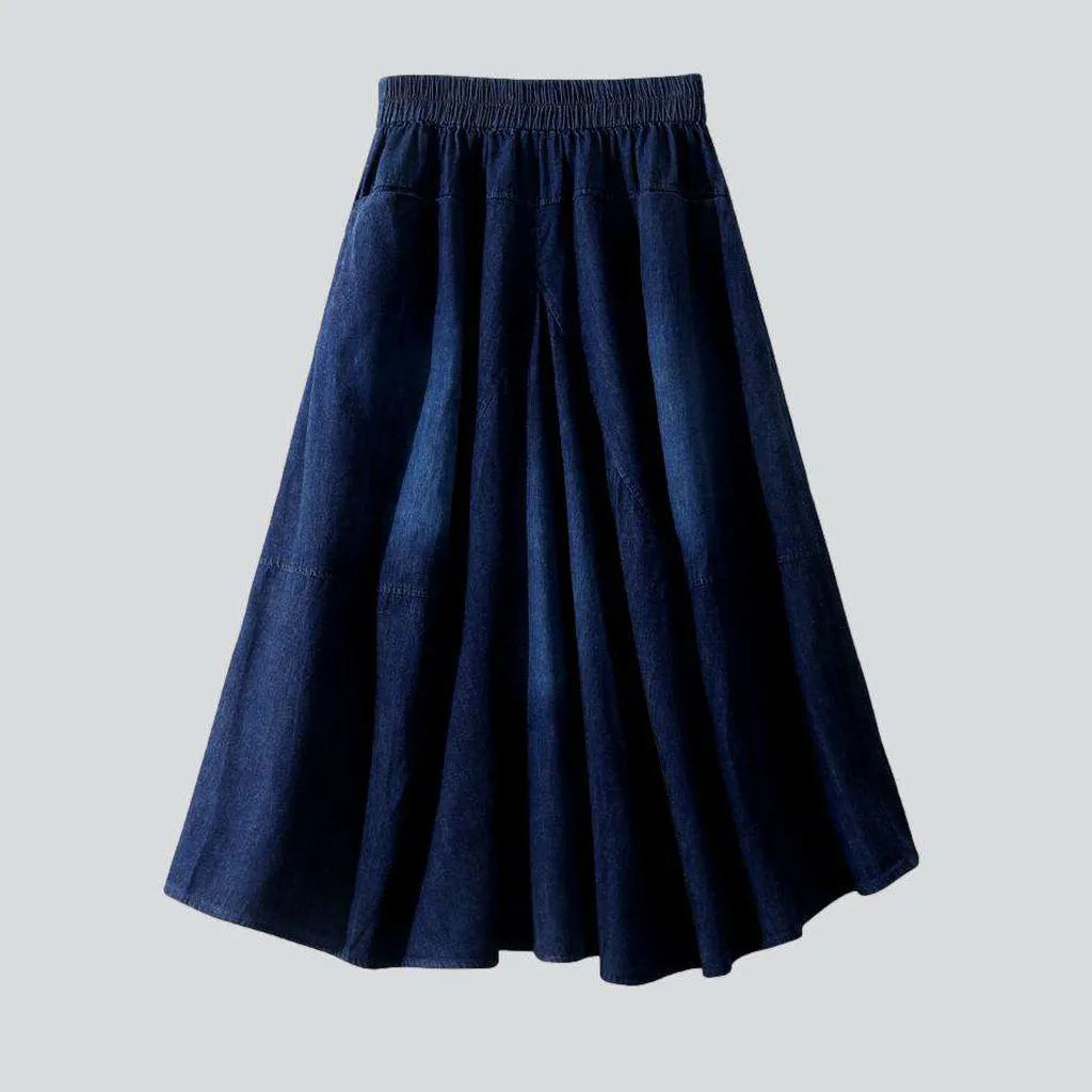 Straight pocket flare denim skirt