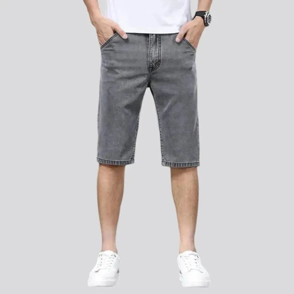 Knee-length mid-waist denim shorts for men