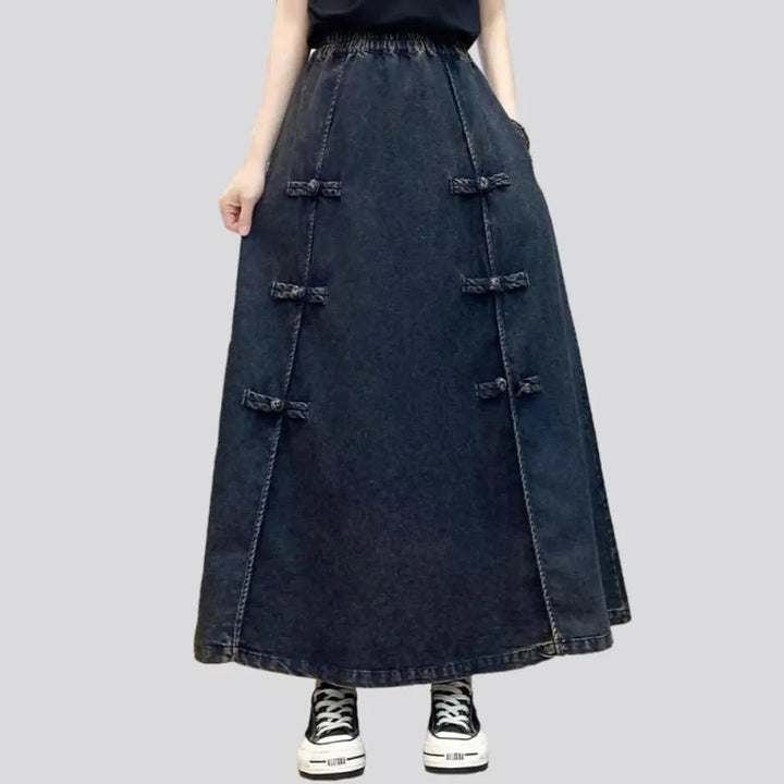 Long boho denim skirt for ladies