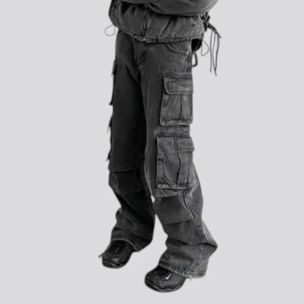 Baggy cargo pockets faded jeans for men