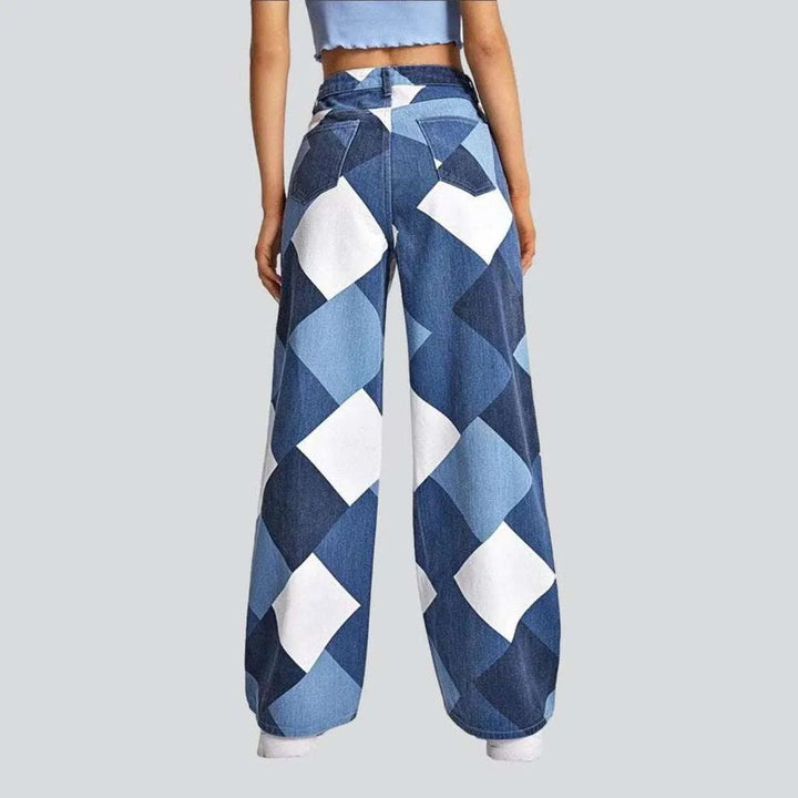 Checkered wide leg women's jeans