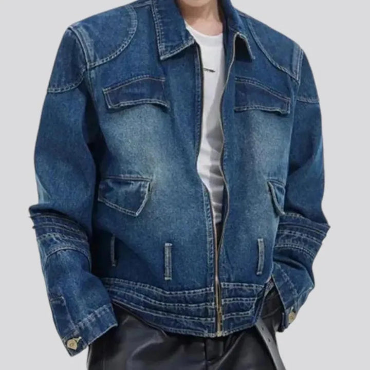 Medium wash sanded stylish men's denim jacket