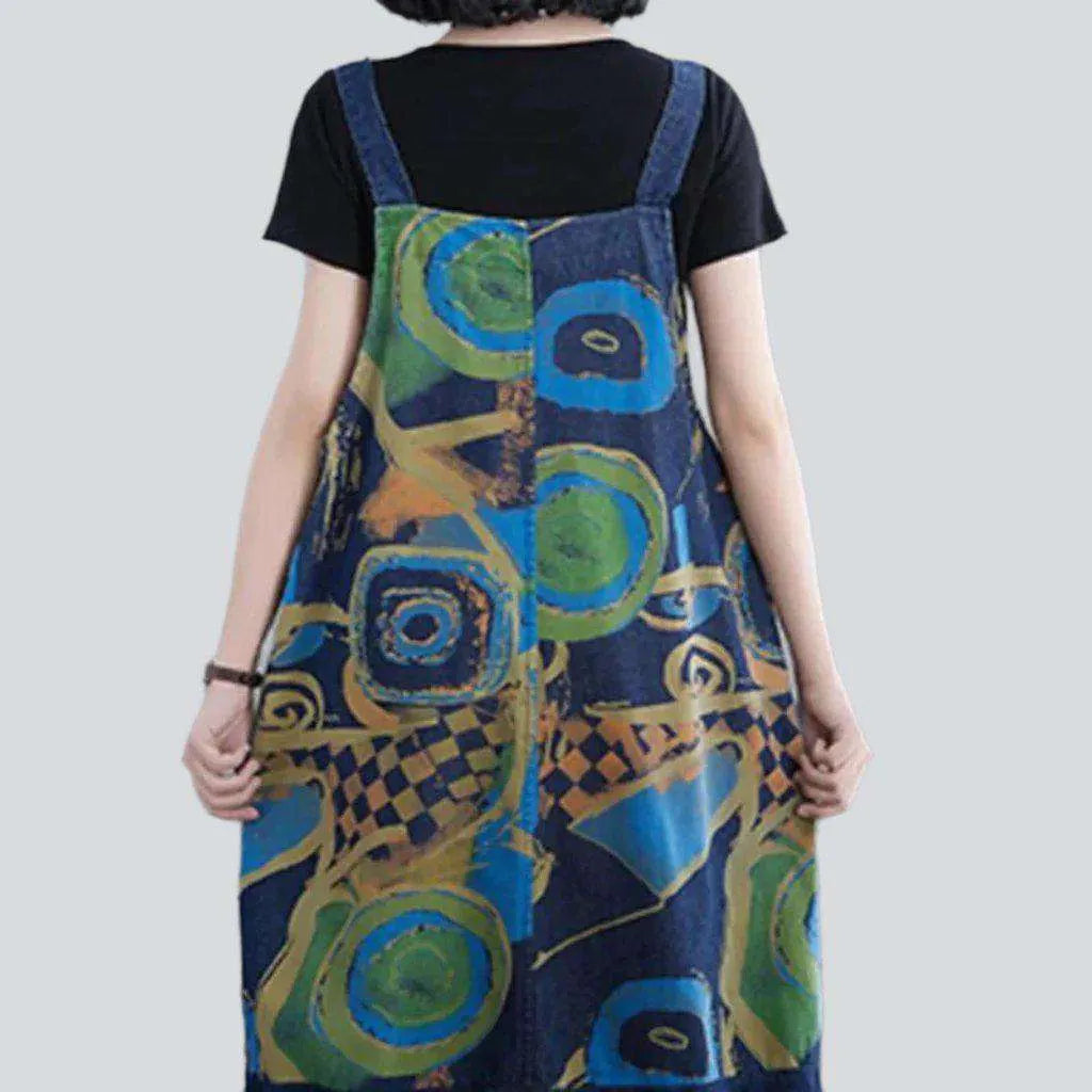 Stylish painting print denim dress