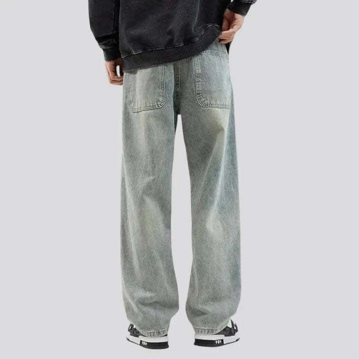 Vintage washed light pattern men's jeans