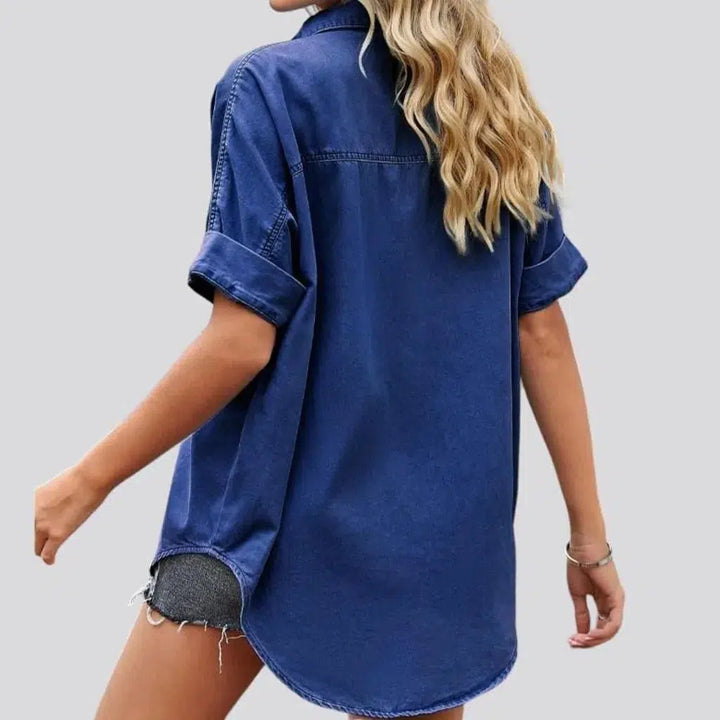 Loose half-sleeve women's denim shirt