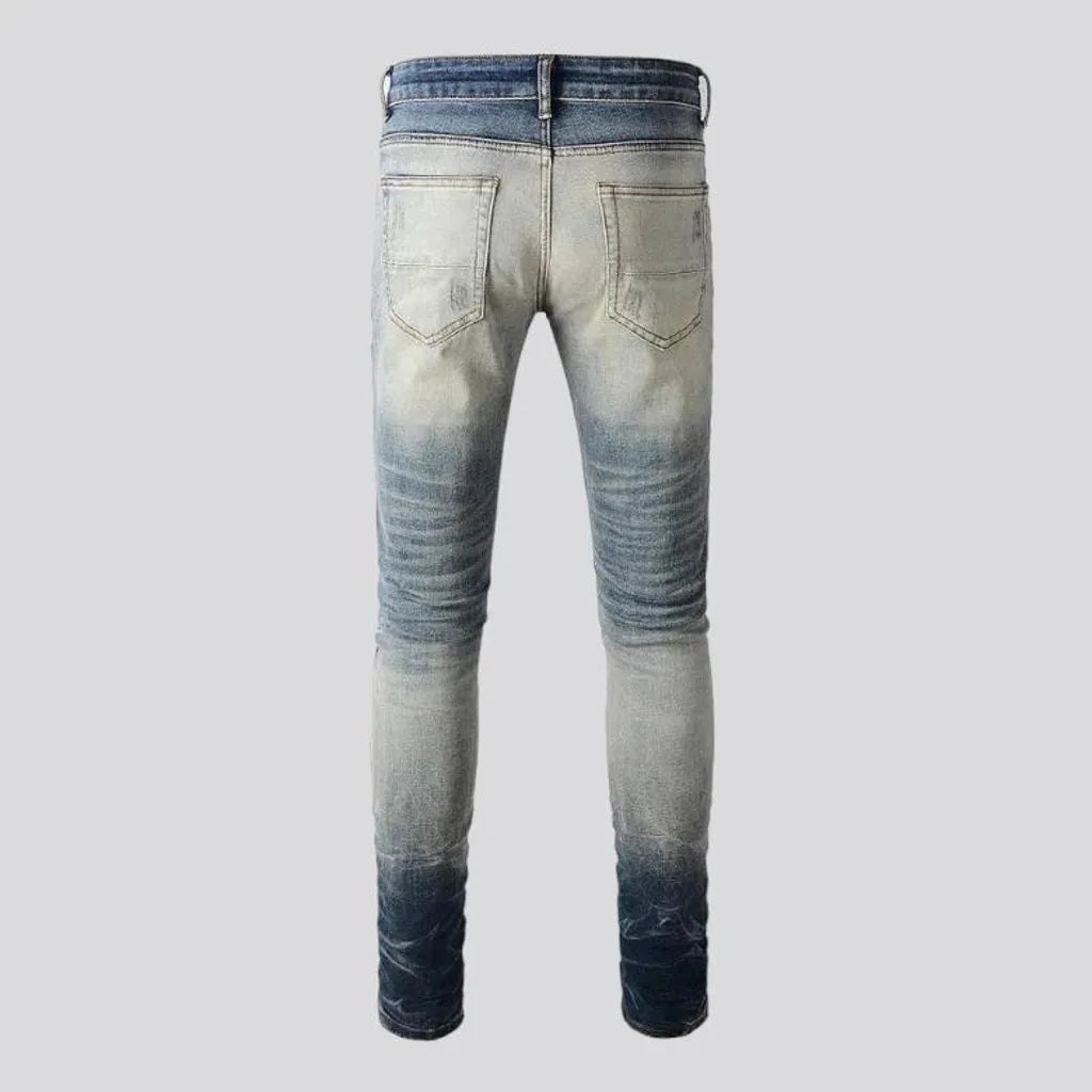 Crystal-patch men's vintage jeans