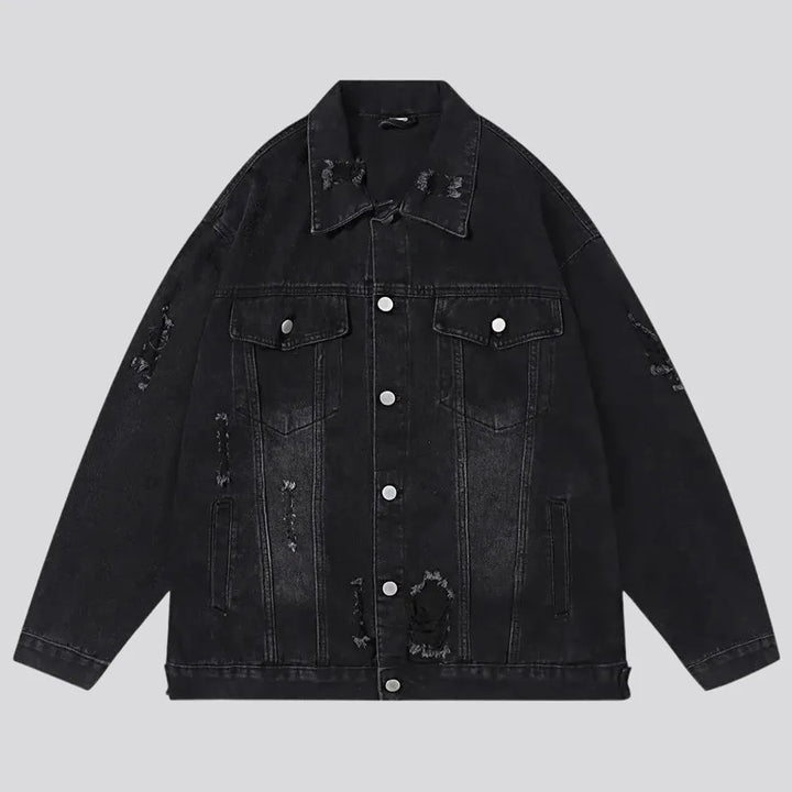 Grunge style medium fit men's denim jacket