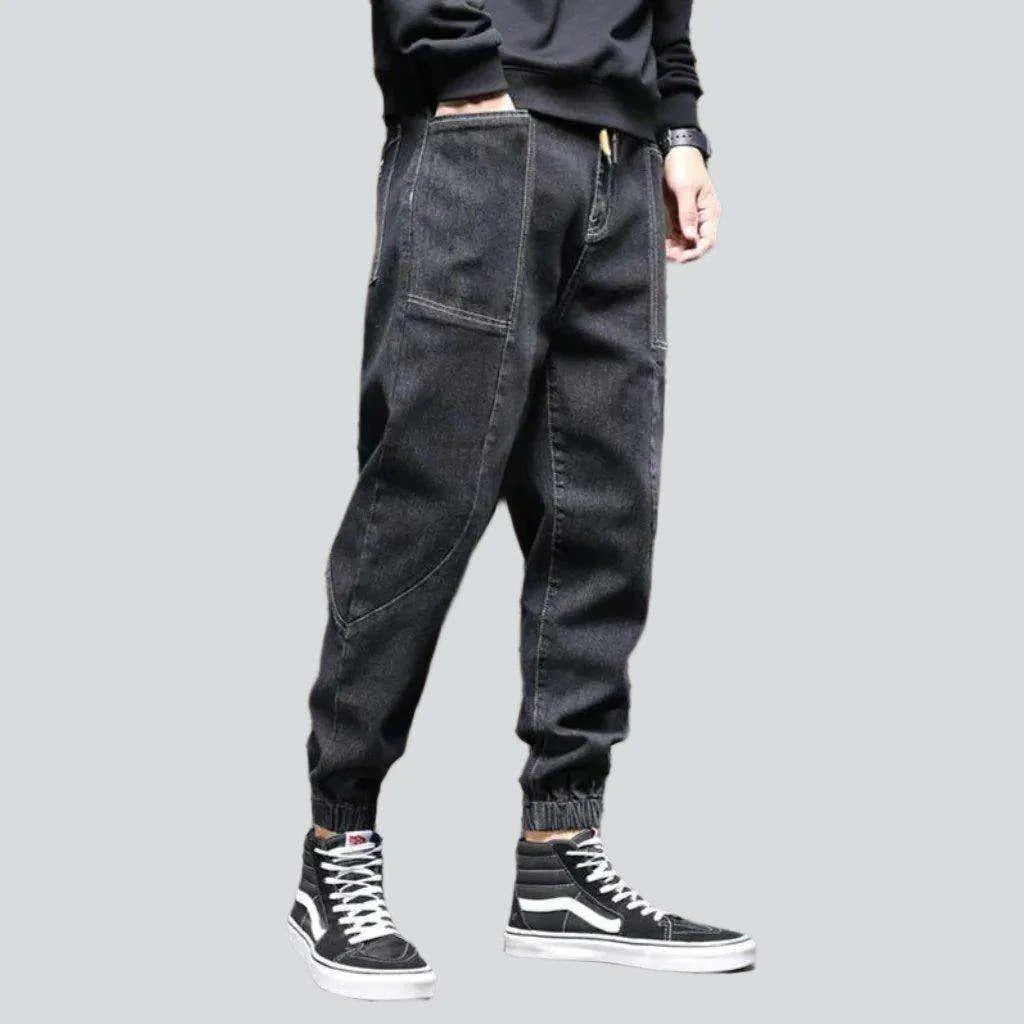 Streetwear dark men's denim joggers