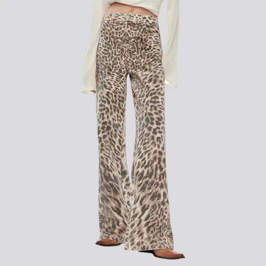 Trendy leopard print flowy women's jeans pants