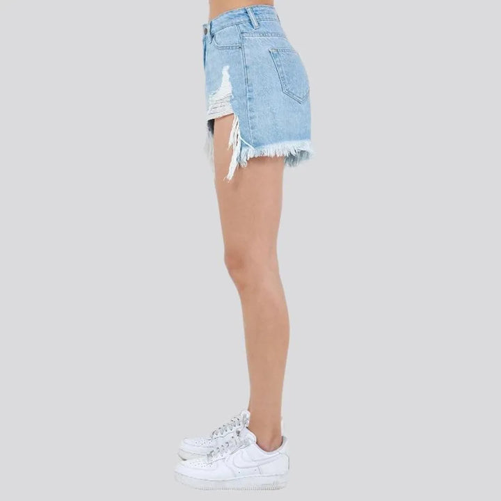 Light-wash straight denim shorts