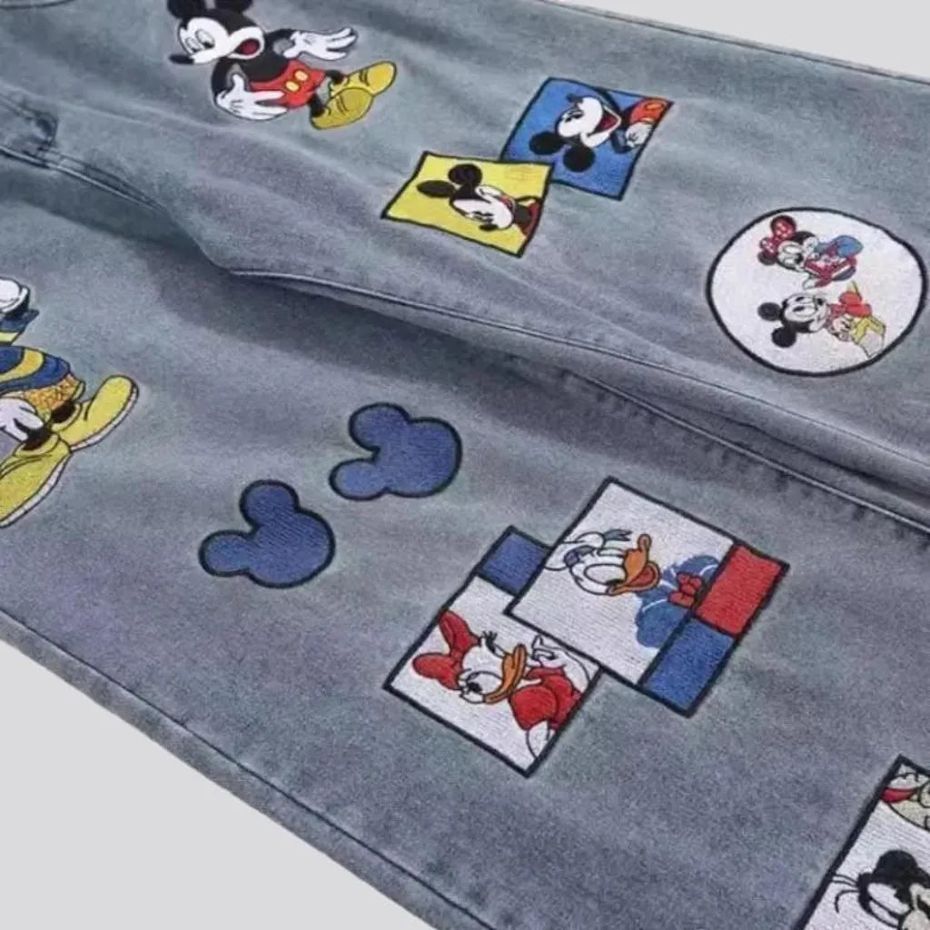 Street cartoon-embroidery jeans
 for women