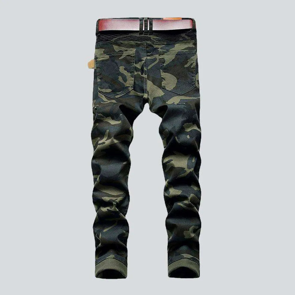 Camouflage print men's biker jeans