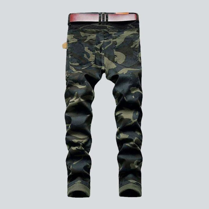 Camouflage print men's biker jeans