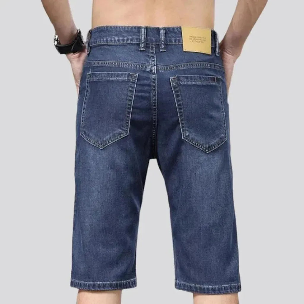 Knee-length mid-waist denim shorts for men